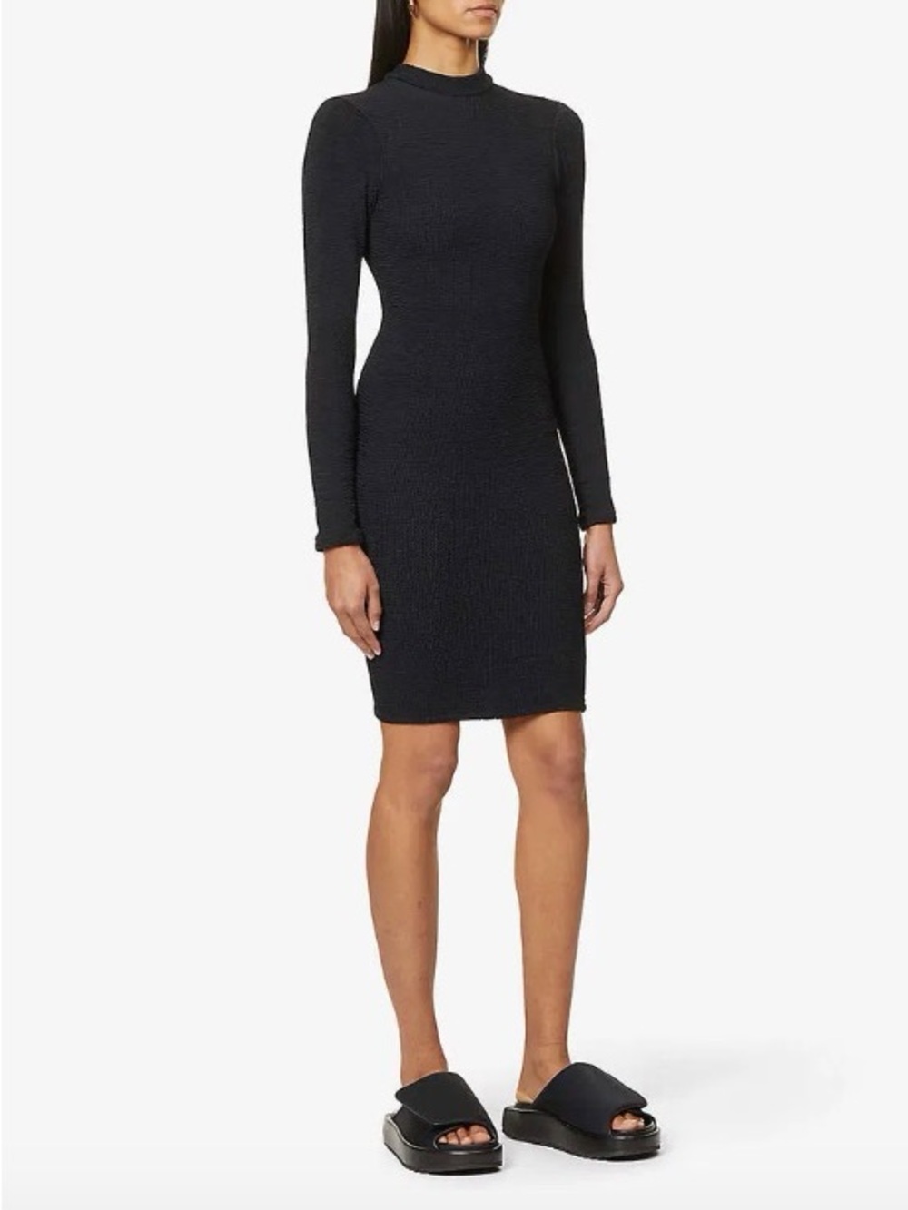 Hunza G Black "Clara" Crinkle-Stretch Cutout Mini Dress, OSFM (Uni-size)